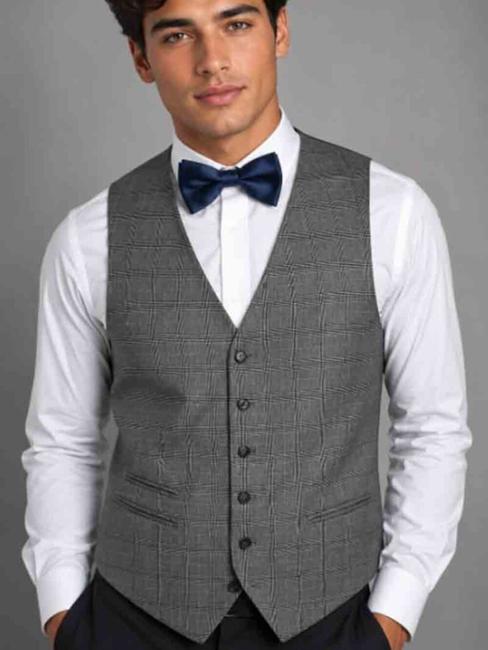John Varvatos Gray Glen Plaid Suit Vest Waistcoat Men's Size XL